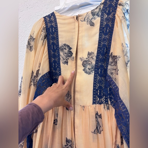 Gunne Sax Vintage Floral Maxi Dress with Navy Accents - Picture 10 of 16